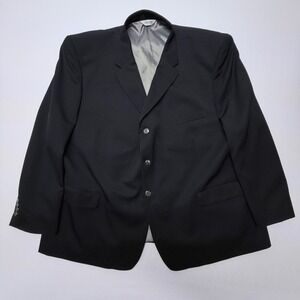Linea Uomo Mens Black 100% Wool 3 Button Blazer Sport Coat Size 58 Regular